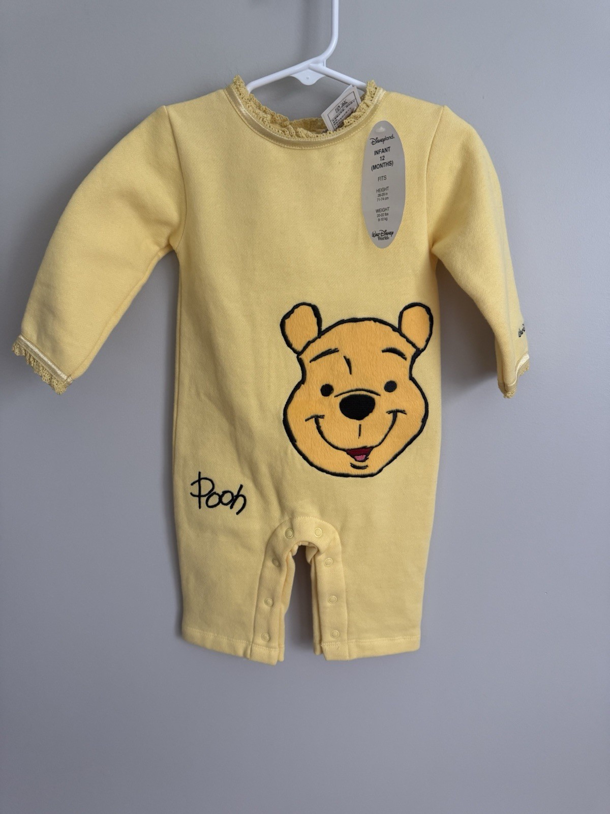 NWT Vintage Deadstock Disney Store 12mo Pooh Romper Yellow Fleece Rare