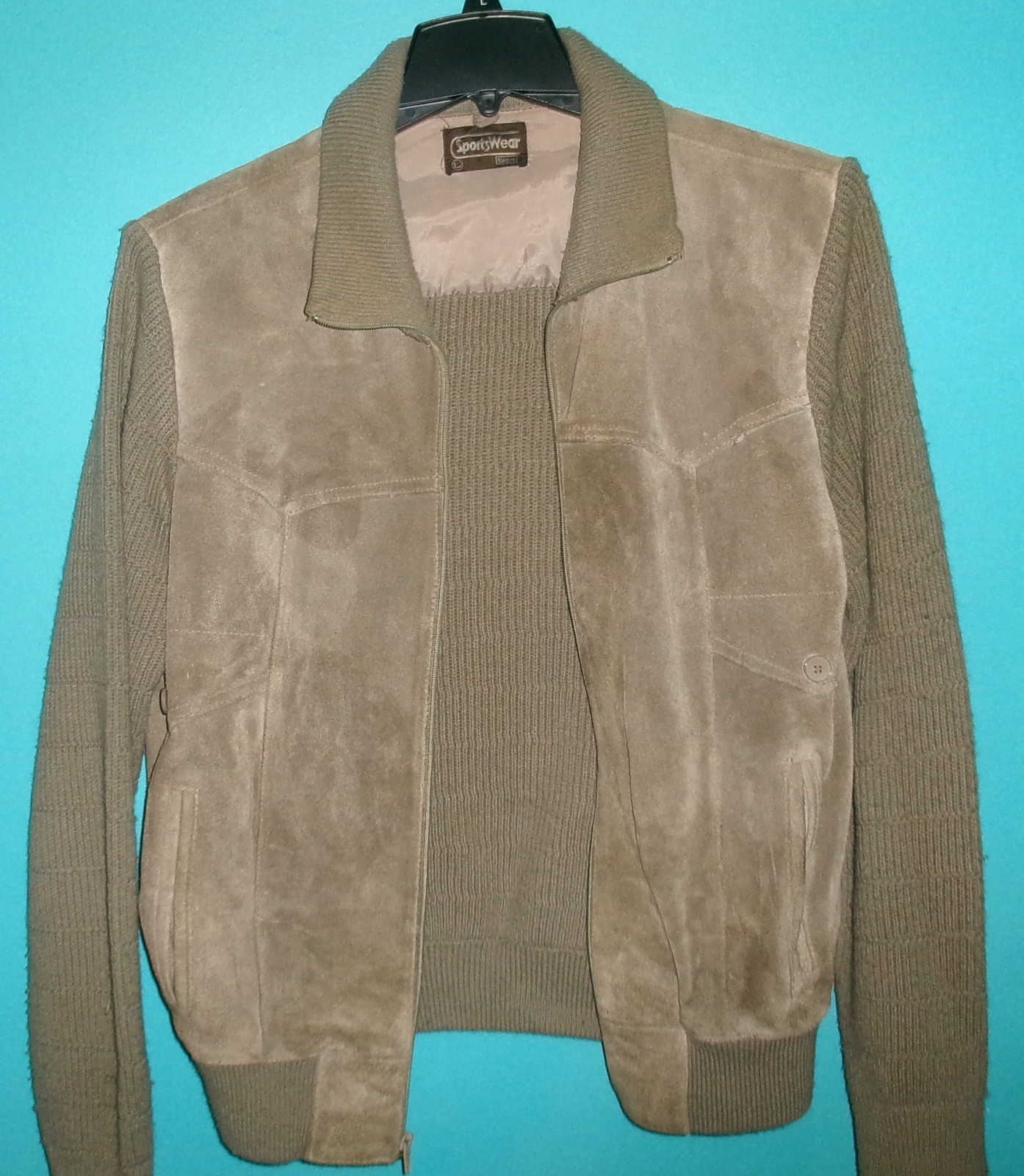 Vintage 60-70\'s SEARS Sportswear Leather Suede Knit Sweater Bomber Jacket Size L