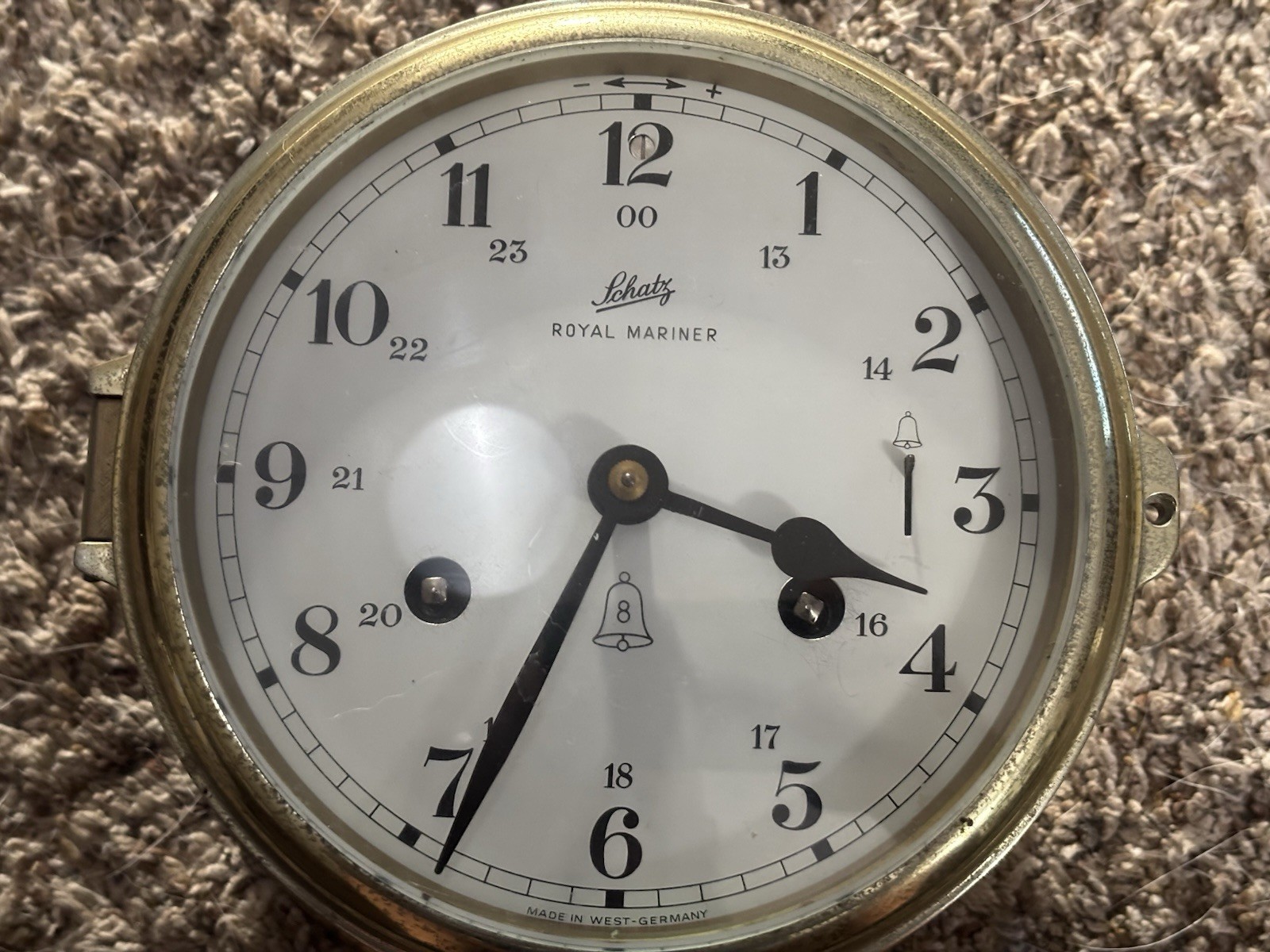 Vintage Schatz Royal Mariner Ships Bell Clock With Key - Working Condition