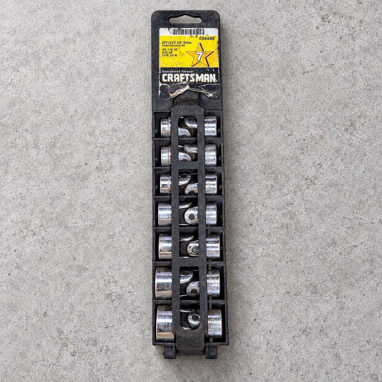 Vintage Craftsman 34445 Flex Socket Set 7pc 3/8 Drive 6 Pt SAE Universal USA 