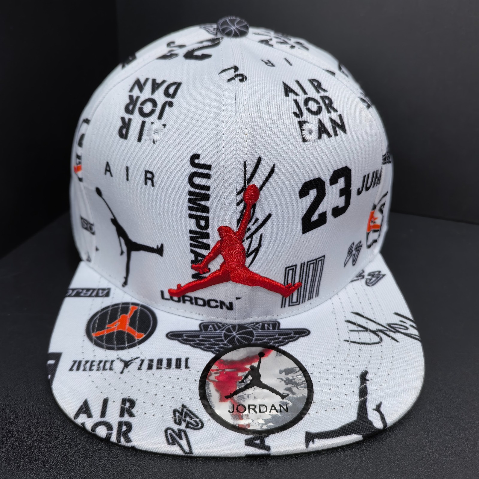 Jordan #23White  All Over Print Flat Brim Cap  Embroidered Logo
