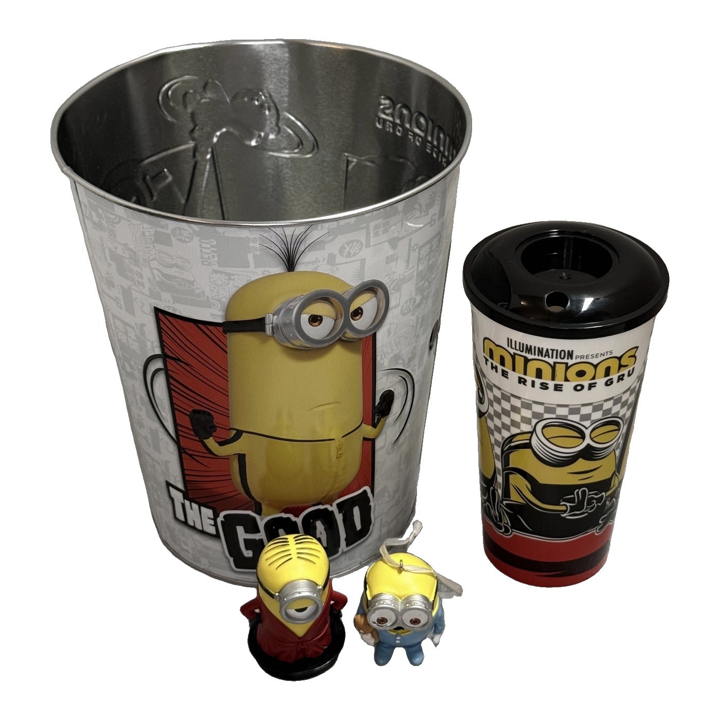 AMC Theatres Minions Rise of Gru 130oz Popcorn Tin Bucket Cup Lid Figurines