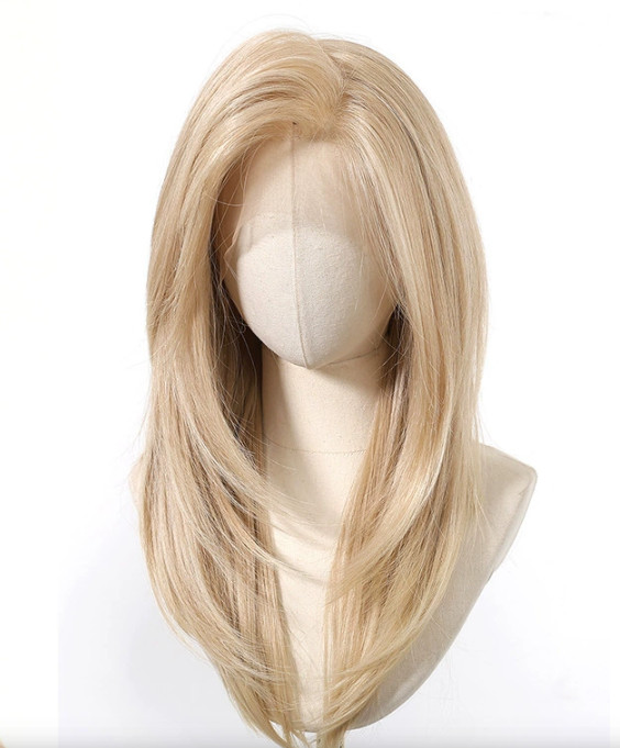 Shoulder Length Blonde Lace Front Synthetic Hair Wig Women Soft Natural