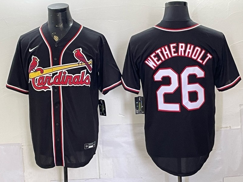Men\'s MLB St. Louis Cardinals #26 JJ Wetherholt Stitched Cool Base Jersey -Black