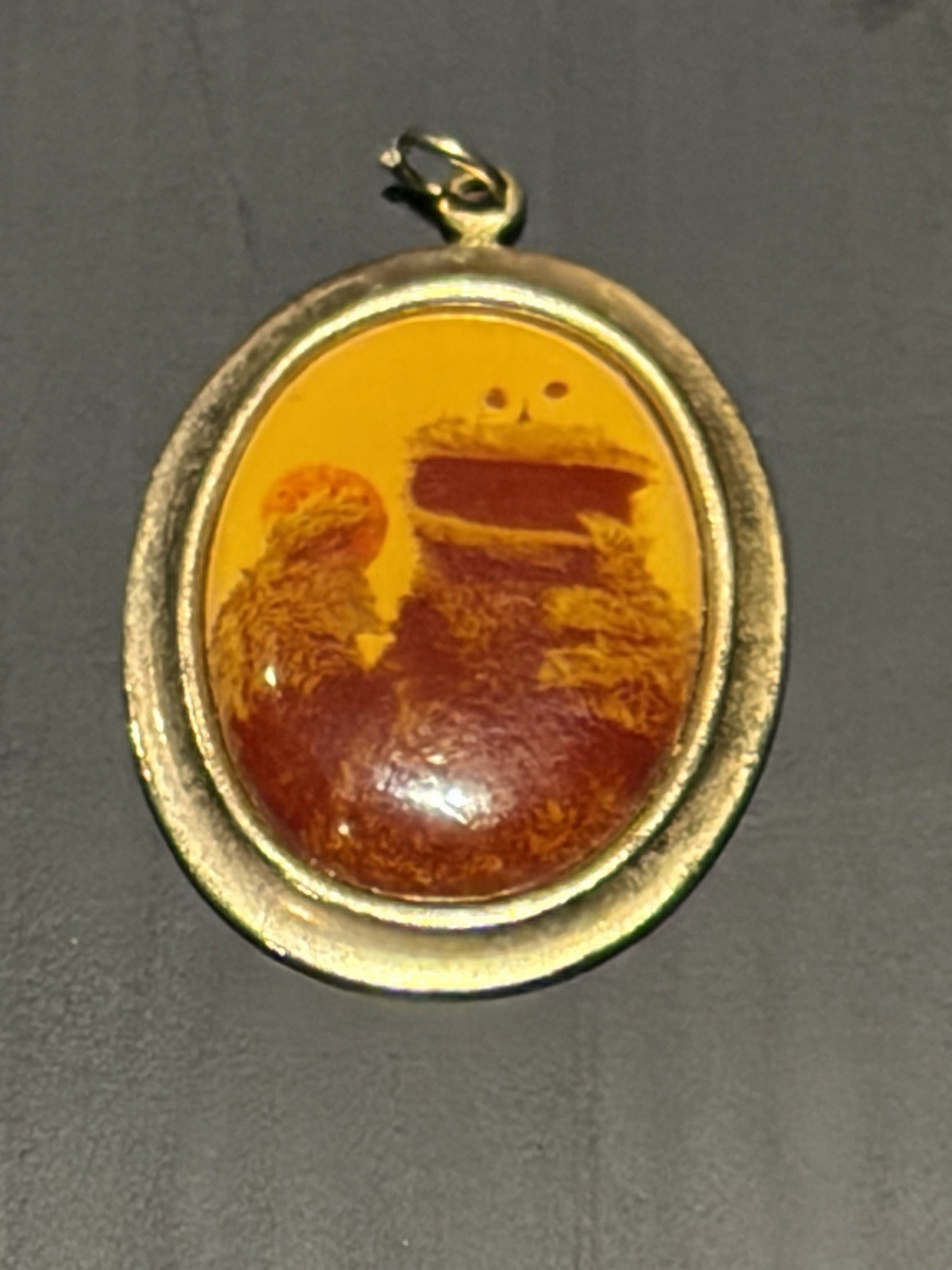 Vintage Sesame Street Cookie Monster Pendant Charm Gold Tone Oval 1970s Muppets Vintage Sesame Street Cookie Monster Pendant Charm Gold Tone Oval 1970s Muppets