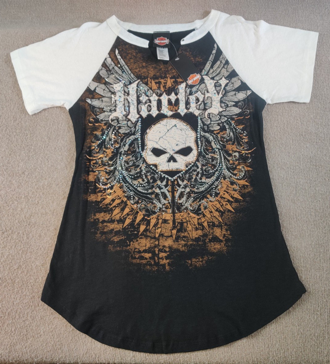 Harley-Davidson Womens L Ride To Serpo Black Embellished Scoop V-Cut Neck Top Harley-Davidson Womens L Ride To Serpo Black Embellished Scoop V-Cut Neck Top