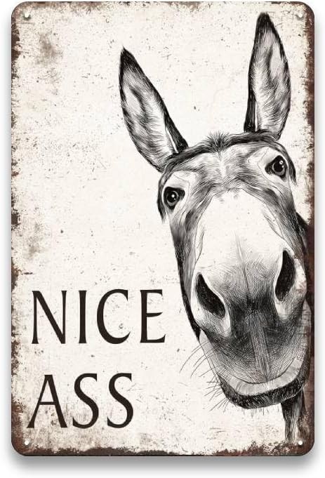 Nice Ass Donkey Funny Metal Tin Sign Vintage Bathroom Farmhouse Wall Decor 8x12