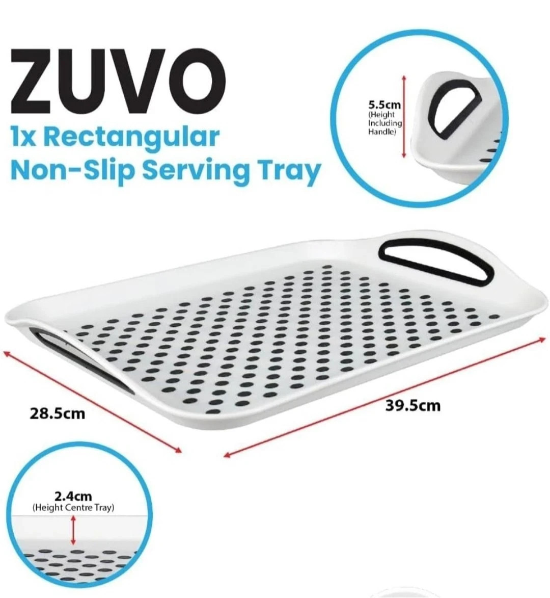 Zuvo Anti-Slip Food Serving Tray with Handles (Set of 2)BPA-Free Plastic (White) Zuvo Anti-Slip Food Serving Tray with Handles (Set of 2)BPA-Free Plastic (White)