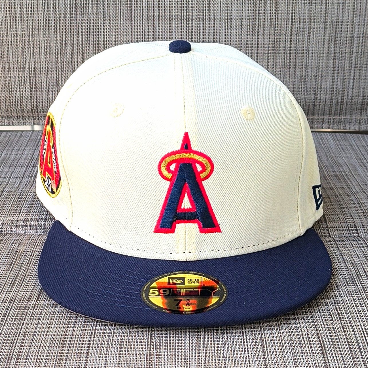 New Era 59FIFTY Los Angeles Angels MLB Fitted Cap Hat White/Blue Size 7  3/8