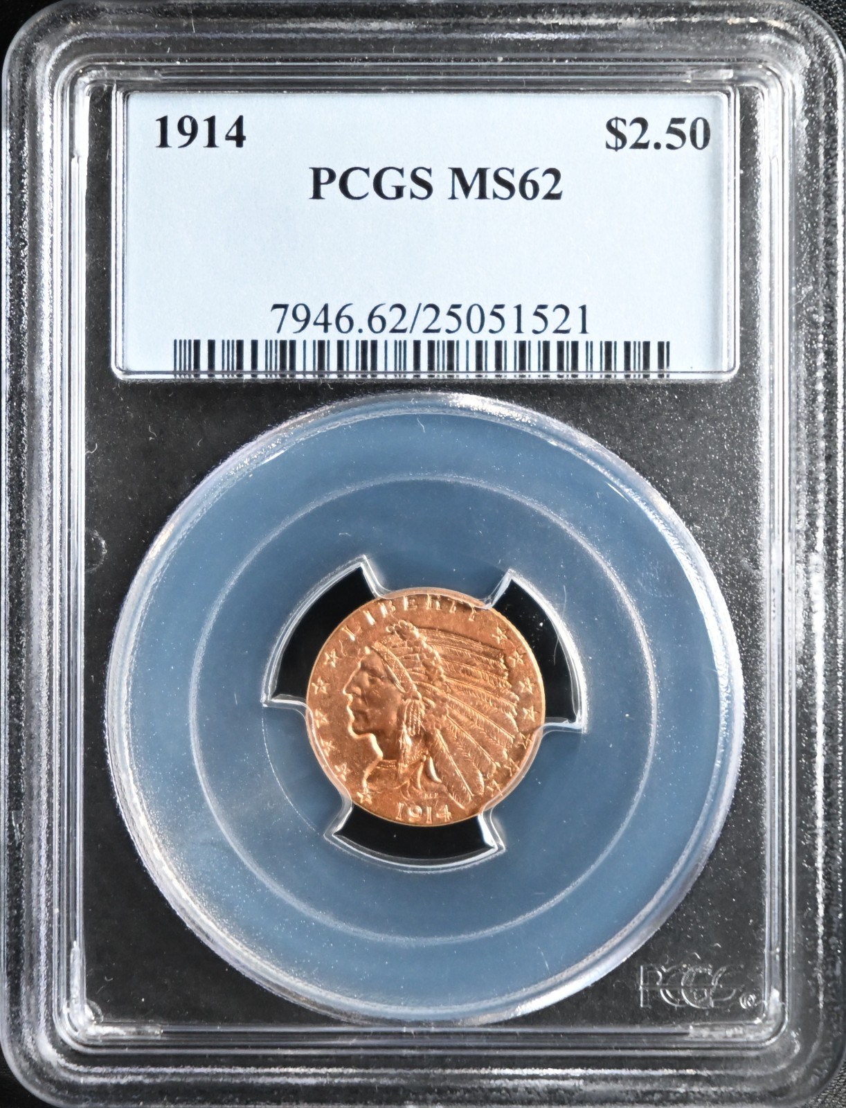 1914 $2.50 Gold Indian Eagle Coin PCGS MS62 Better Date