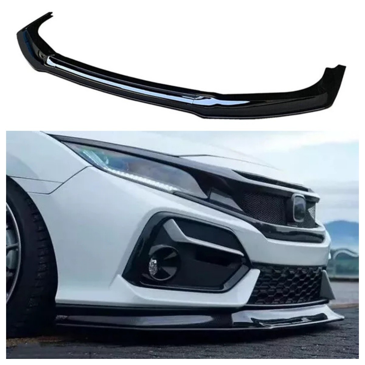 Gloss Black Front Bumper Lip GR Style Fits 2017-2021 CIVIC Si & FK7 Hatchback EX