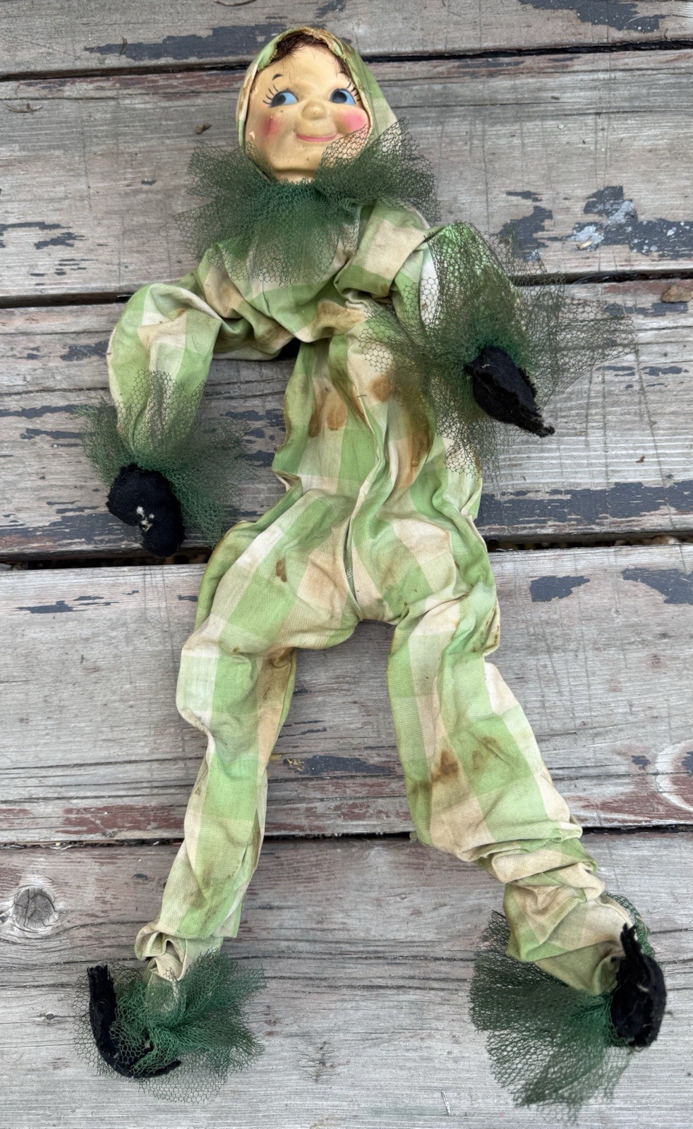 Vintage 1950's bendable Wire Poseable pixie elf doll kitchy jester rare htf Vintage 1950's bendable Wire Poseable pixie elf doll kitchy jester rare htf
