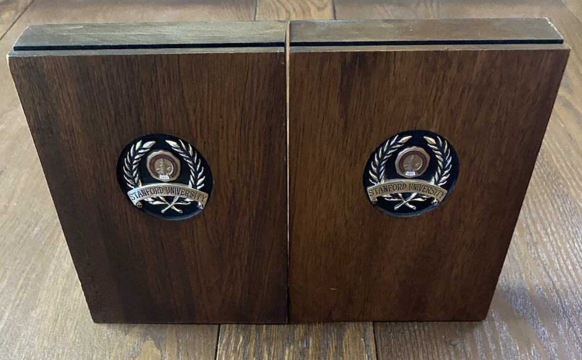 Leland Stanford Junior University Wood Bookends with Metal Bases
