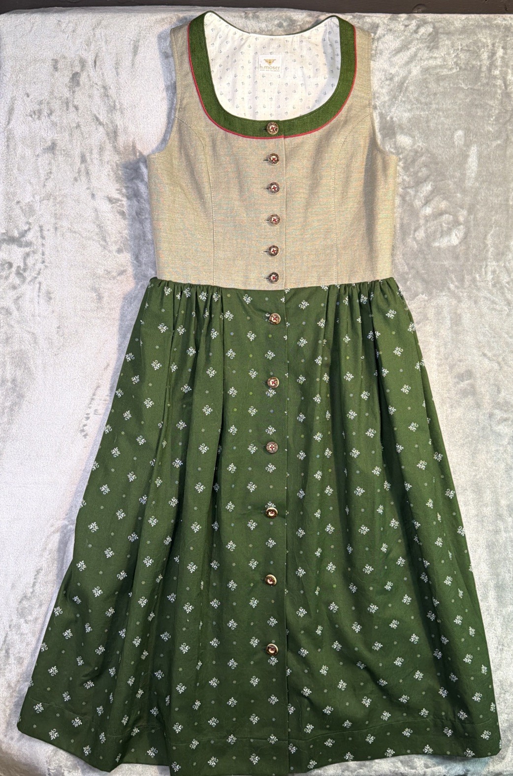 Vintage H Moser Salzburg Dirndl Dress Linen Cotton Austrian Trachten Small Heidi