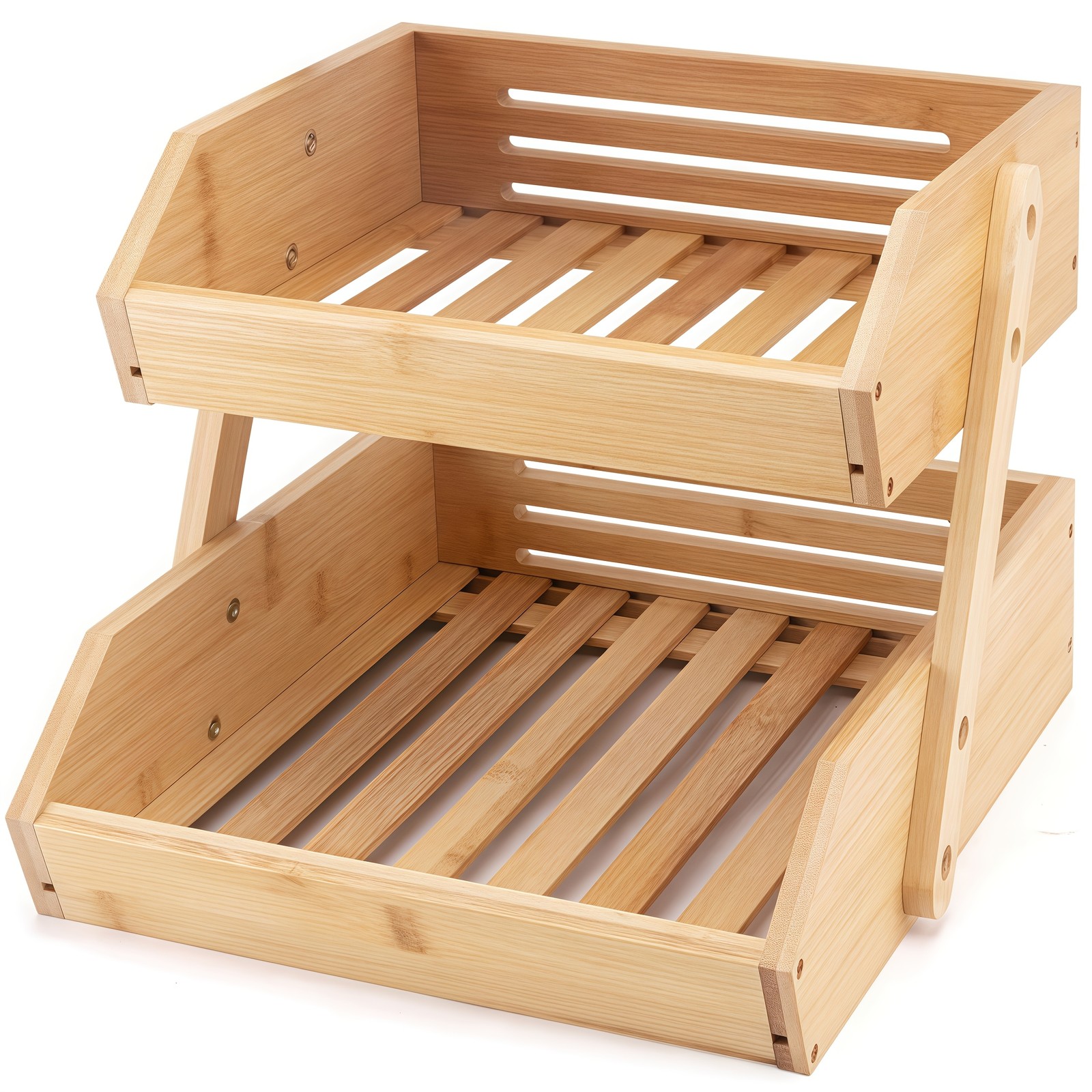 BIRDOCK 3/2-Tier Bamboo Fruit Basket Stand – Large Capacity Kitchen Organizer