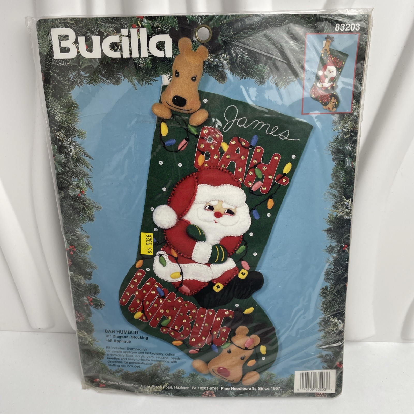 Bucilla Felt Stocking Kit 83203 Bah Humbug Christmas Santa Reindeer 18” Bucilla Felt Stocking Kit 83203 Bah Humbug Christmas Santa Reindeer 18”