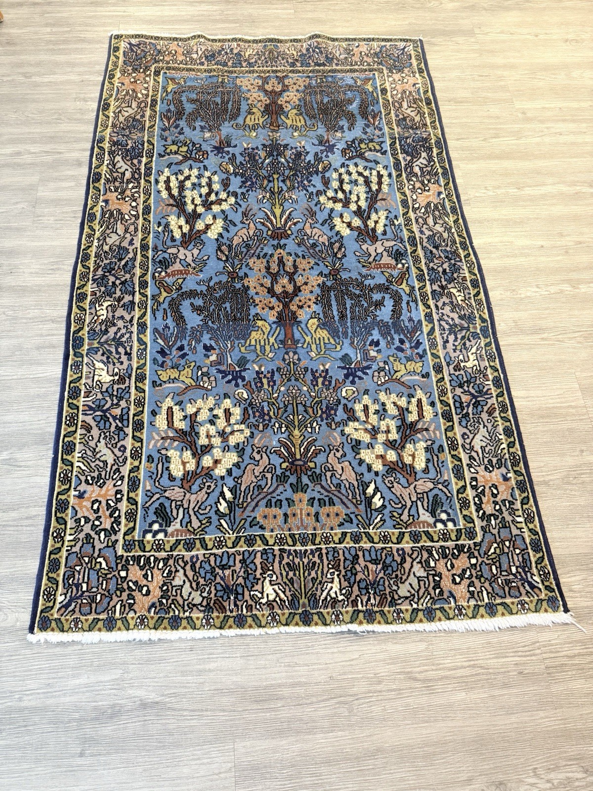 Old Oriental Rug Hand Woven Knotted Wool Rug