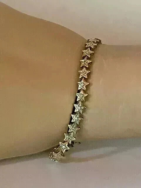 3Ct Round Cut Moissanite Women\'s Star Tennis Bracelet 14K Yellow Gold Plated