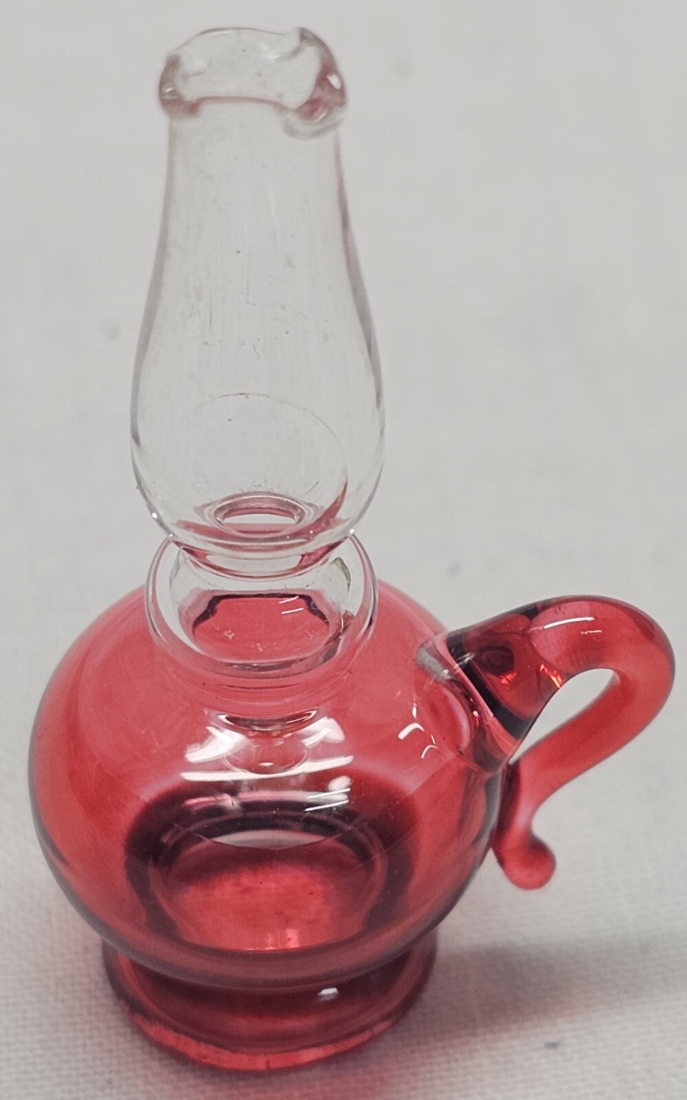 Vintage Antique Miniature Blown Glass Dollhouse Transparent Red Oil Lamp 1-3/4\