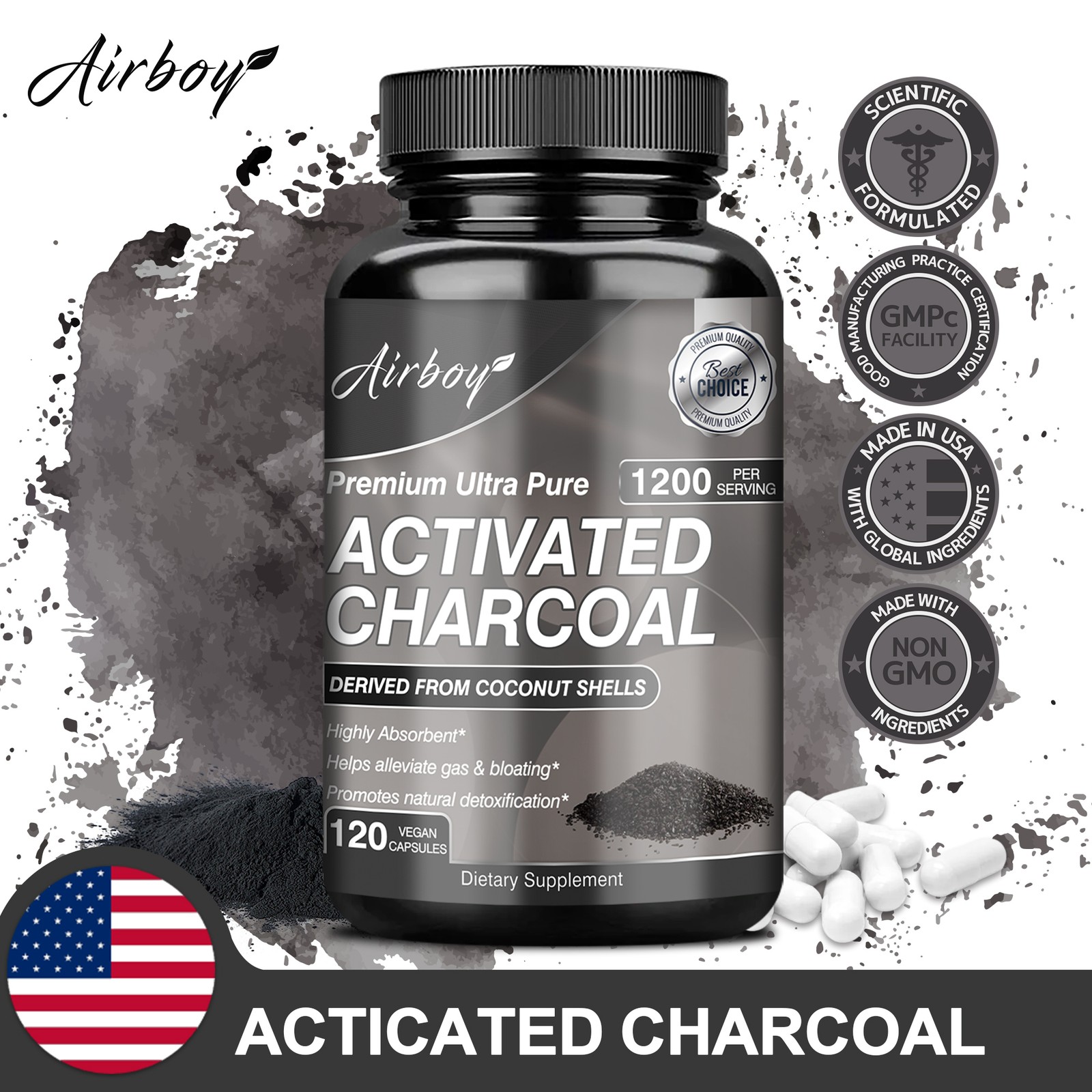 Organic Activated Charcoal Capsules 1200mg - Highly Absorbent, Detox Cleanse Organic Activated Charcoal Capsules 1200mg - Highly Absorbent, Detox Cleanse
