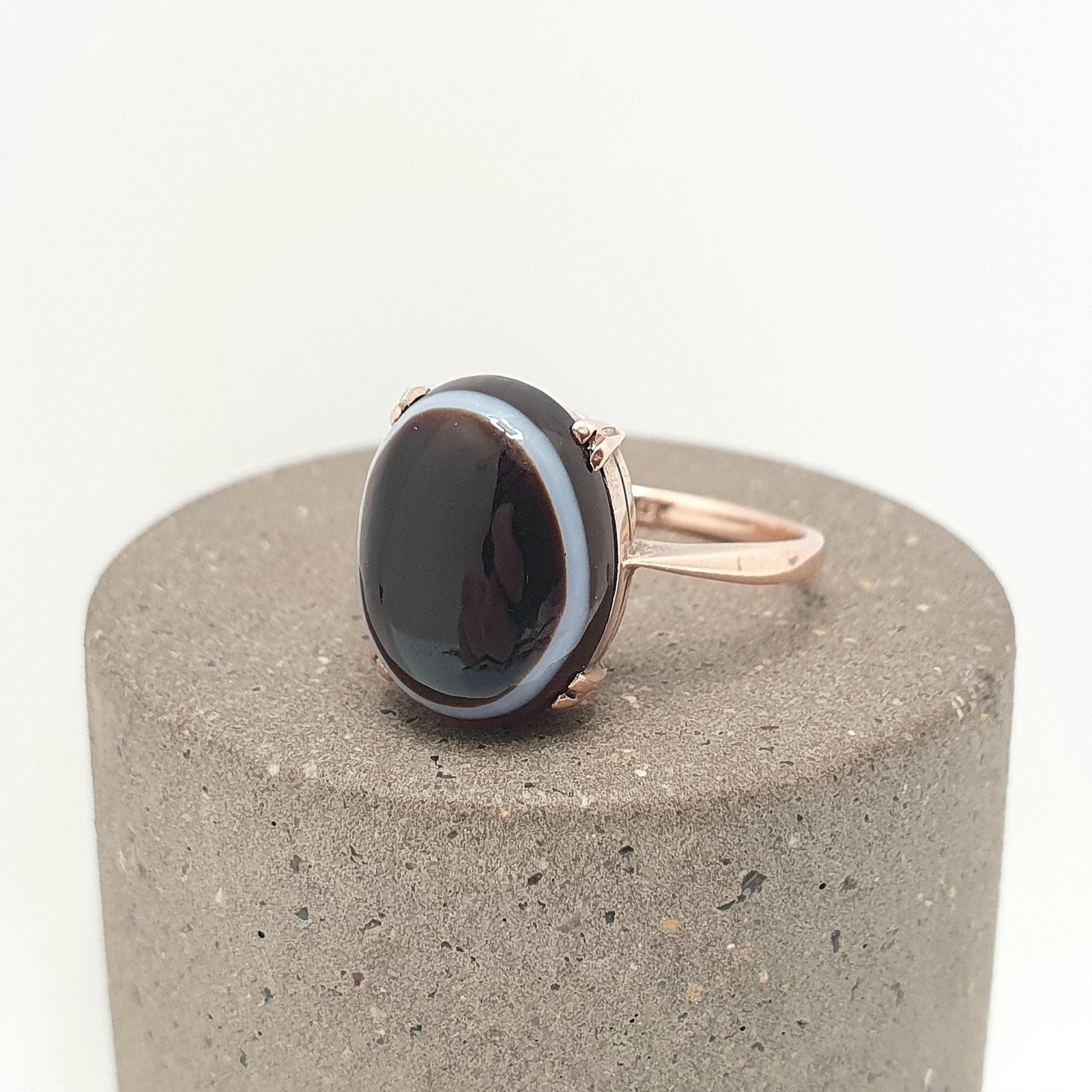 Antique 9ct Gold Bullseye Agate Ring Victorian Solid 9k 9kt Signet Oval Genuine