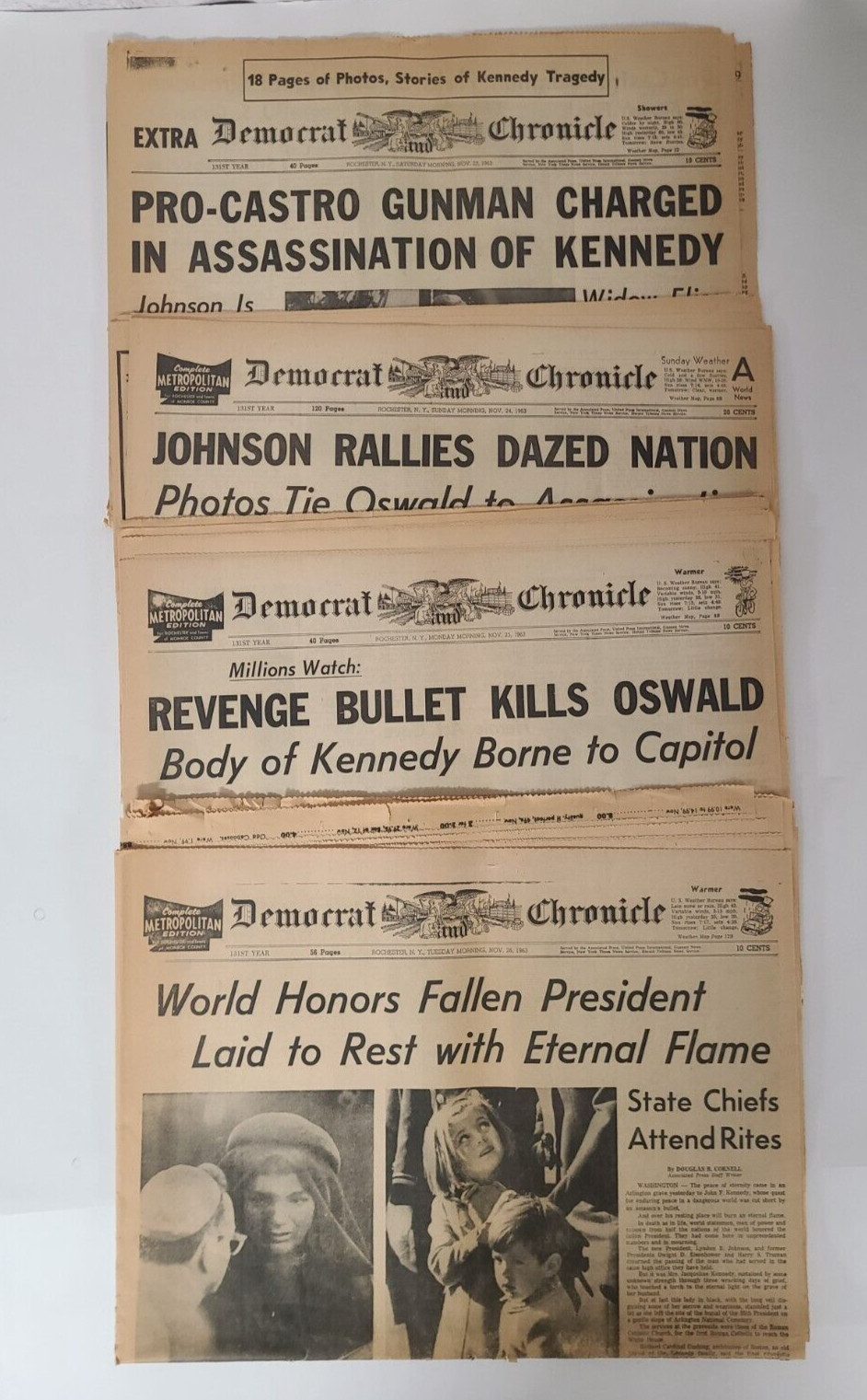 4 Rochester NY D&C Newspapers Nov 23-26, 1963 JFK Kennedy Assassination & MORE