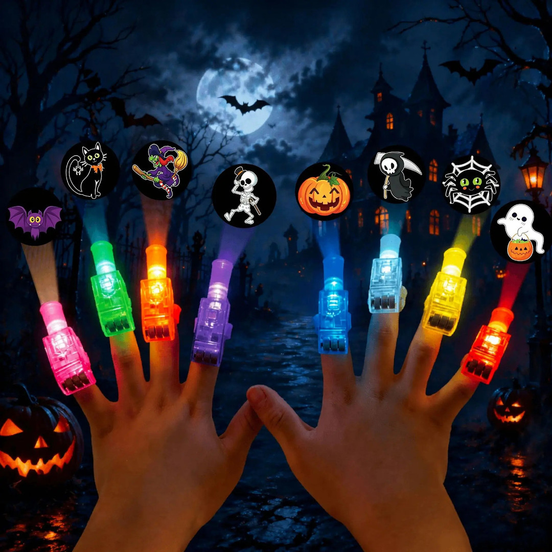 8PCS Halloween LED Finger Lights for Kids LED Projection Party Favors