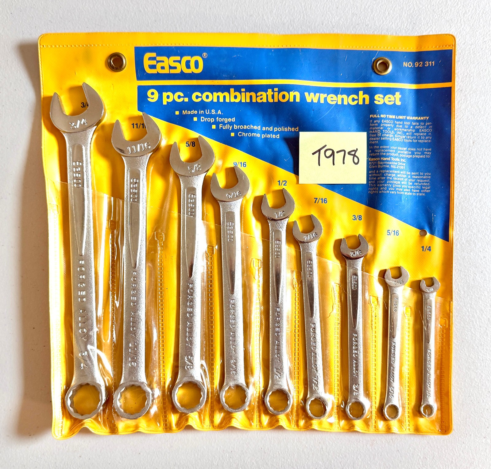 Easco 9-Piece SAE Combination Wrench Set 1/4 to 3/4\