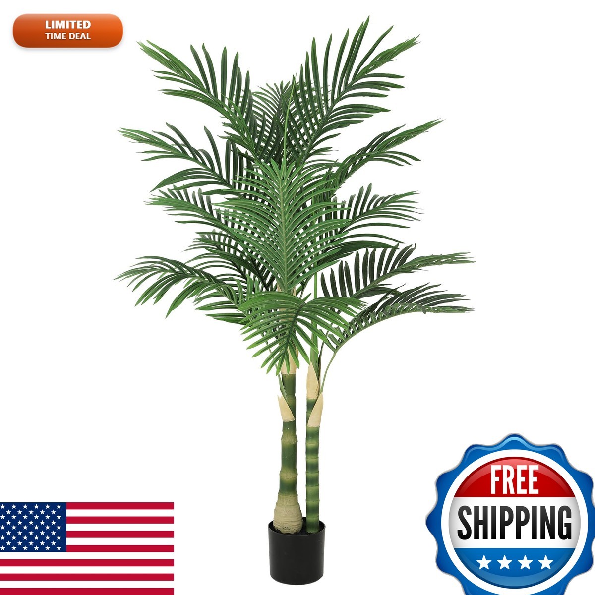 Nafresh 5ft Artificial Golden Cane Palm Tree Double Trunks 60in Indoor Outdoor