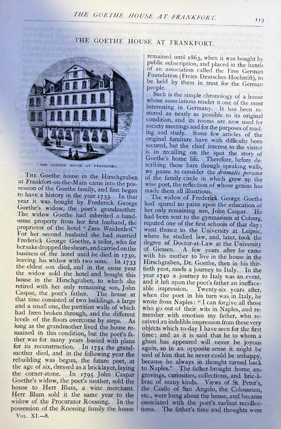 1875 Johann Wolfgang von Goethe House at Frankfort Germany 1875 Johann Wolfgang von Goethe House at Frankfort Germany