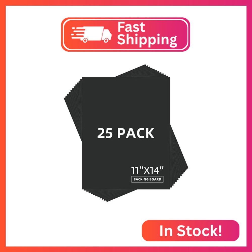 Somime 25 Pack Backing Boards, Acid-Free 11x14 Uncut Black Matboards