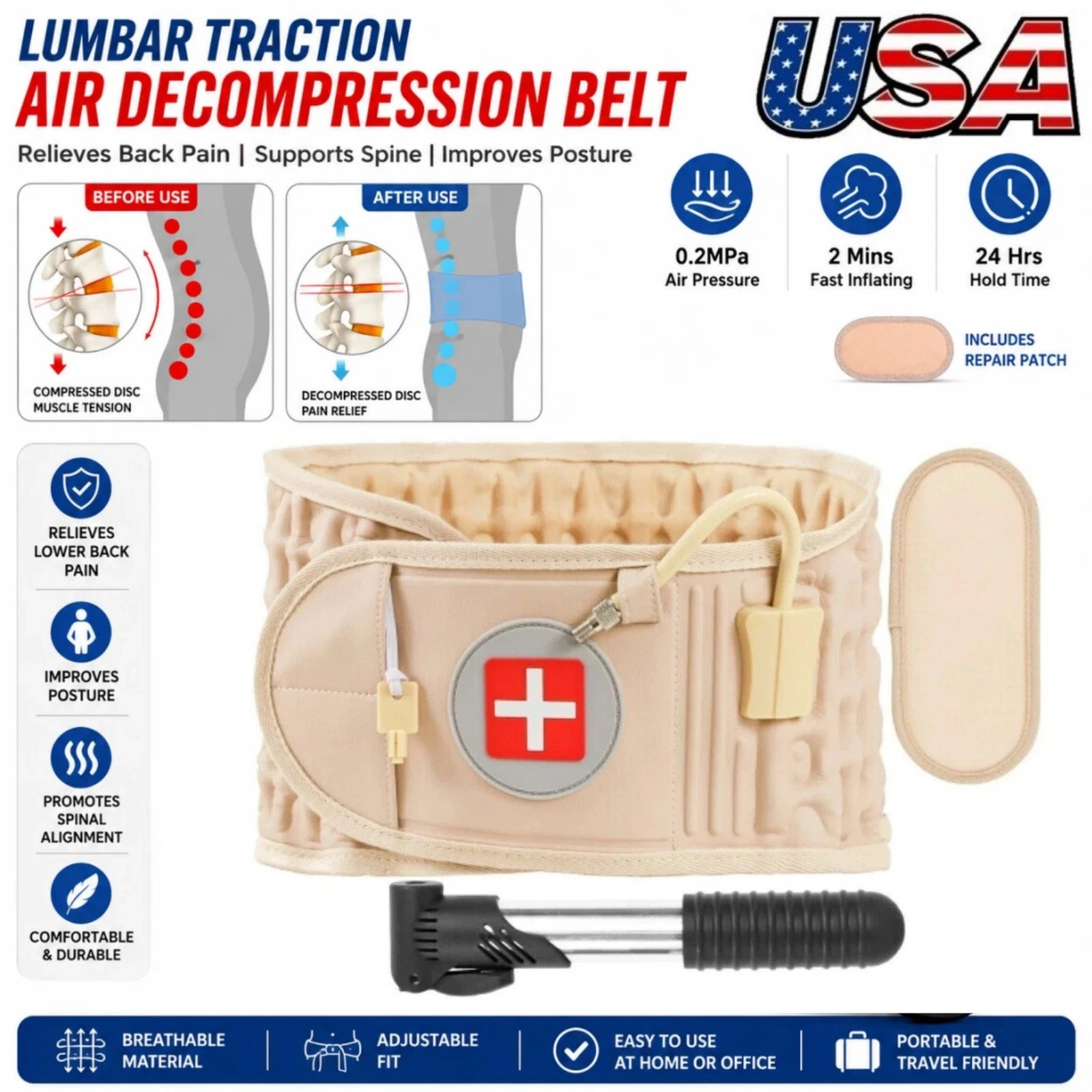 Decompression Belt Back Brace Lumbar Spinal Support Extender Belt Air Traction Decompression Belt Back Brace Lumbar Spinal Support Extender Belt Air Traction