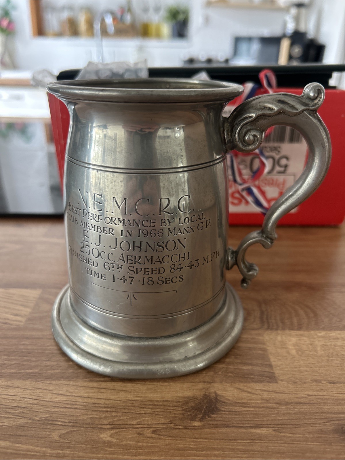 Vintage 1966 Manx Grand Prix E.J. Johnson Aermacchi Motorcycle Pewter Tankard Vintage 1966 Manx Grand Prix E.J. Johnson Aermacchi Motorcycle Pewter Tankard