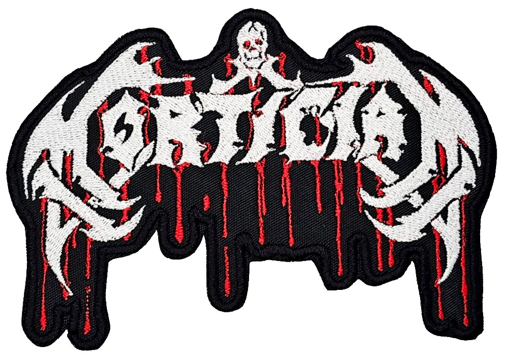 MORTICIAN LOGO RED & WHITE (shaped border) EMBROIDERED PATCH