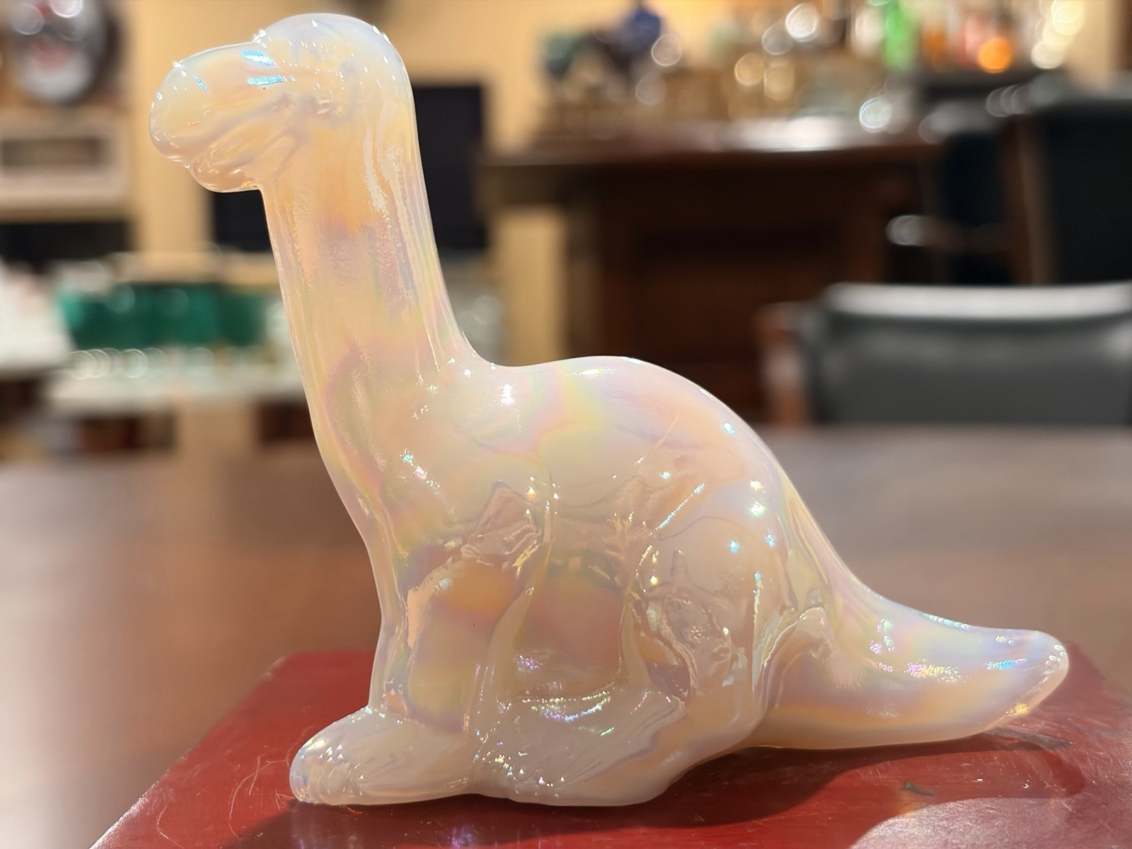 Vintage Fenton Rosalene Pink Opaline Glass Dinosaur Figurine Iridescent MOP 3.5\