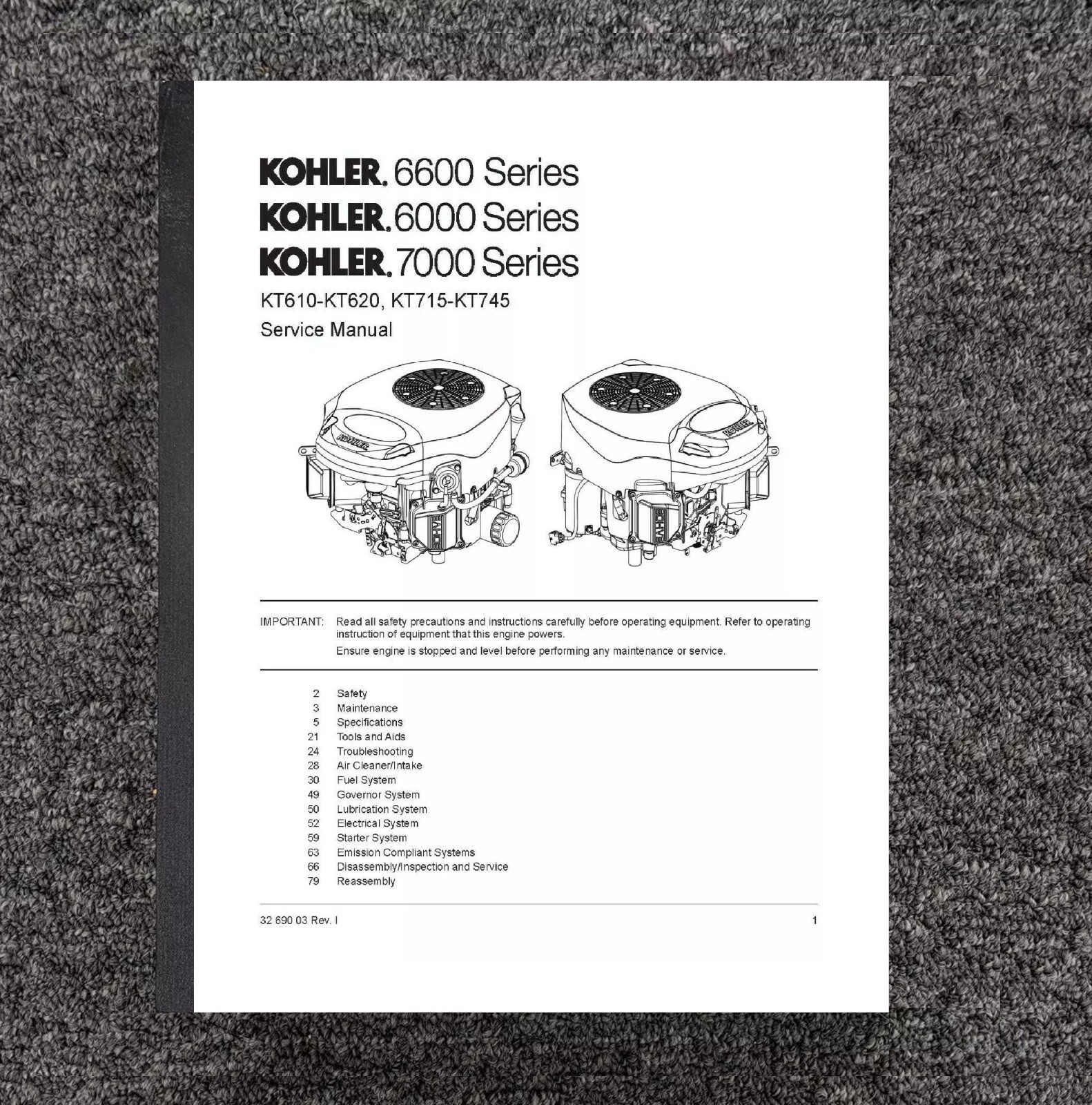 SERVICE MANUAL FITS KOHLER KT SERIES 6000 6600 7000