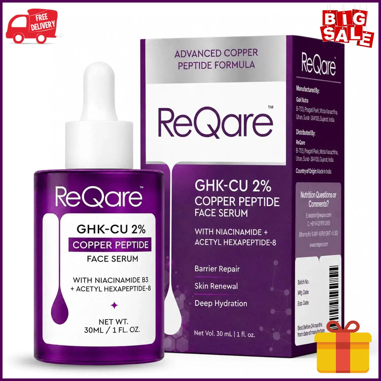 Ghkcu Copper Peptides Serum for Face with Niacinamide + Acetyl Hexapeptide8 |...