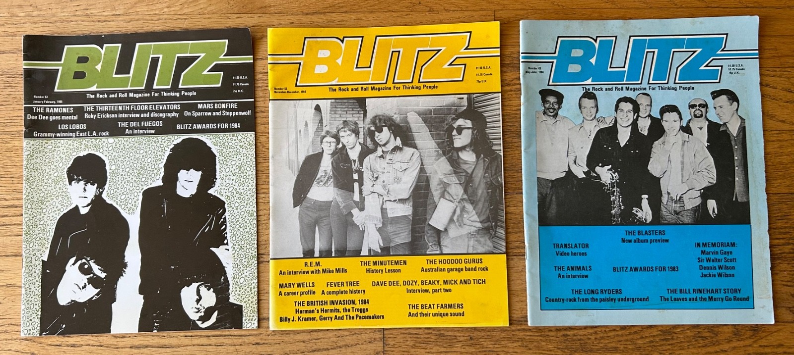 Blitz Magazine Lot: Issues # 49, 52 & 53 (1984-85): Ramones, R.E.M., Blasters Blitz Magazine Lot: Issues # 49, 52 & 53 (1984-85): Ramones, R.E.M., Blasters