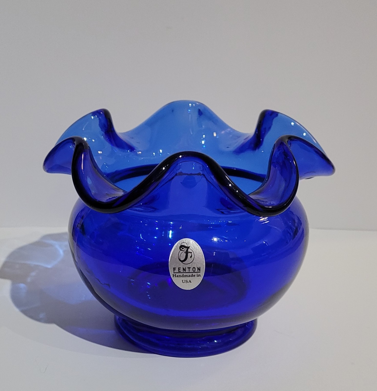 Vintage Fenton Cobalt Ruffled Edge Rose Bowl 4\