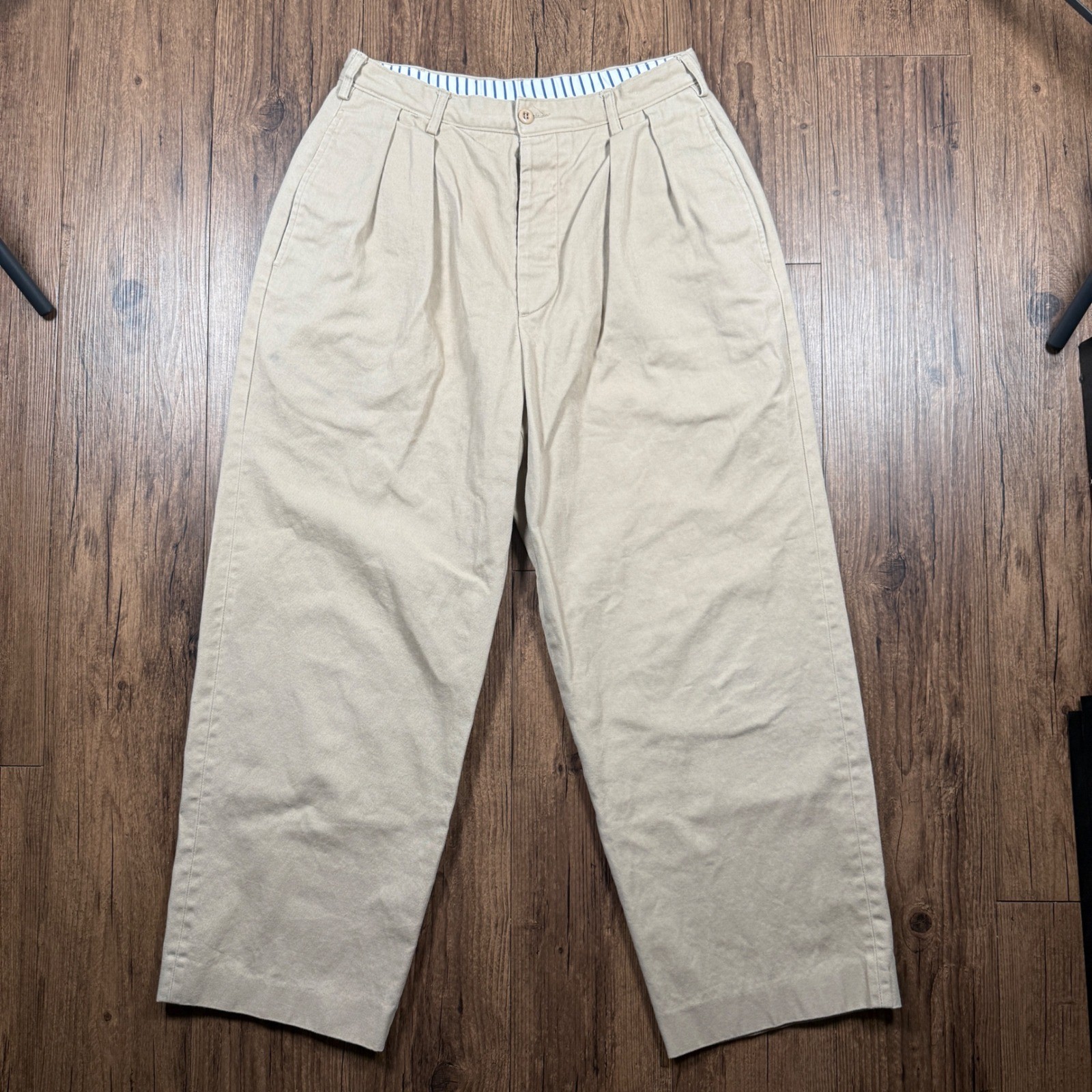 Vtg J.Crew Pleated Chino Pants Mens 30 (29x26) Khaki Cotton Button Fly USA Made