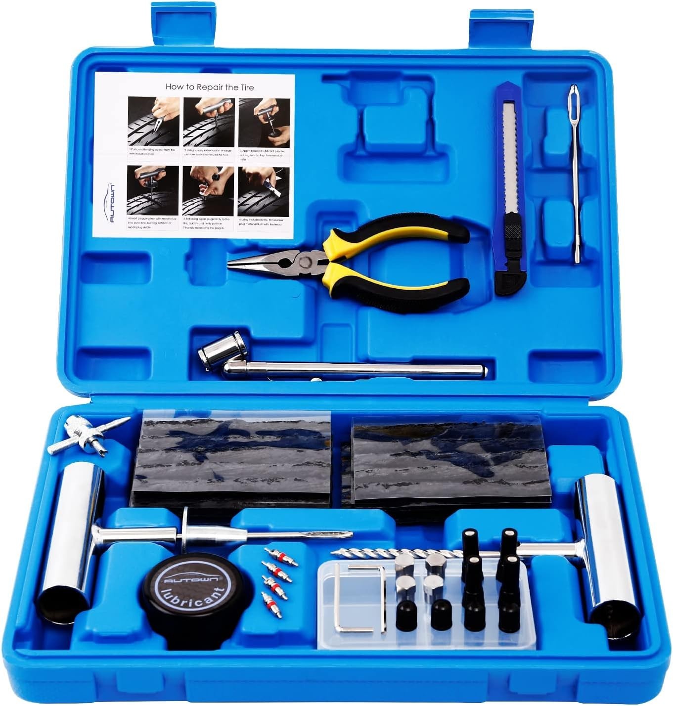 Kit Reparación Neumáticos 68Pcs Reparar Pinchazos para Auto Camión ATV RV SUV