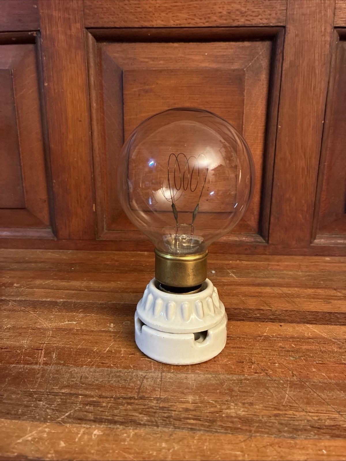 Antique Round Coiled Filament Light Bulb. Tested Working Condition.