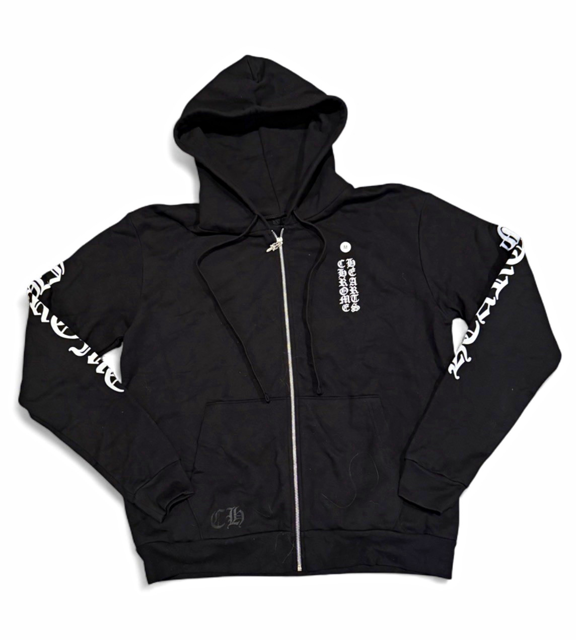 Chrome Hearts Men\'s Black Graphic Print Full Zip Hoodie w/ Hood Pockets Size M