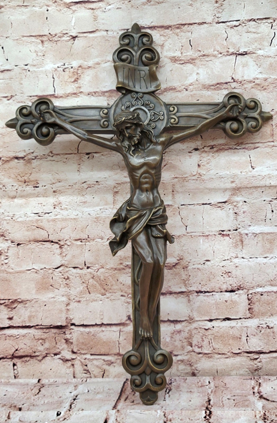 Handcrafted Signed Original Wall mount Jesus on Cross Bronze Sculpture Deal NR
