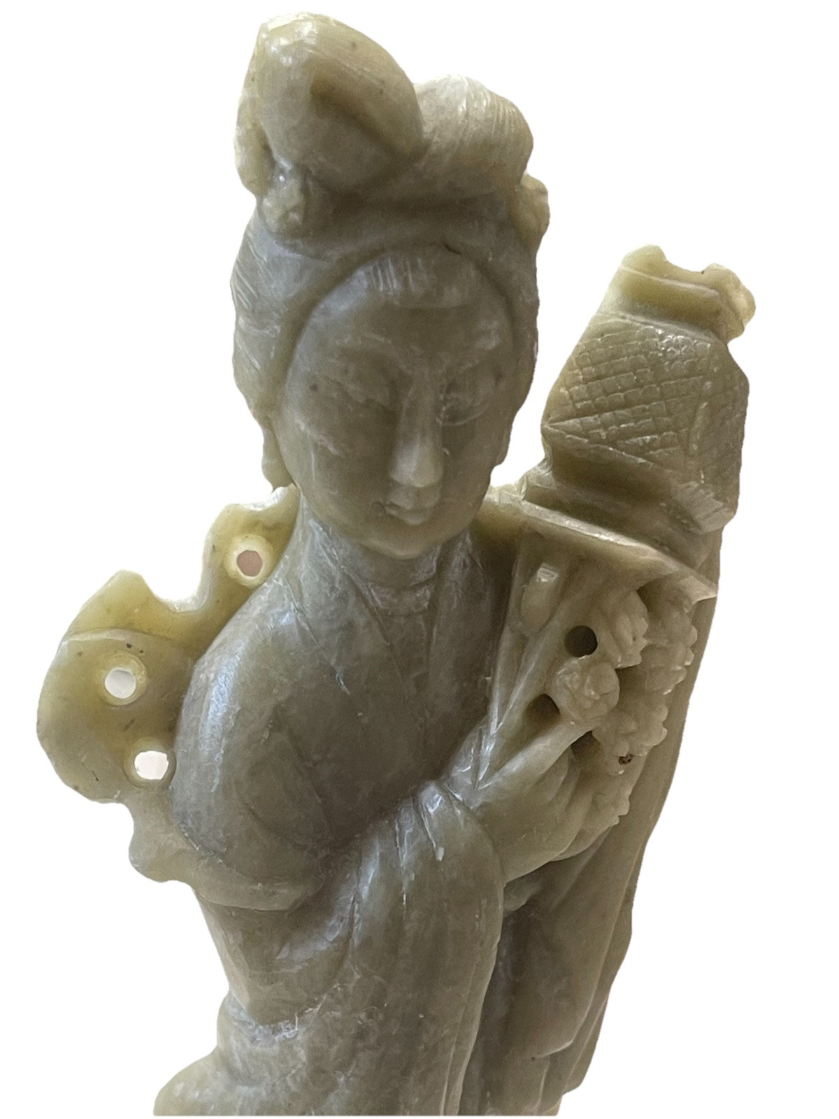 Antique Chinese Statue Kuan Yin Soapstone 125 Yrs  Marble Base Signed