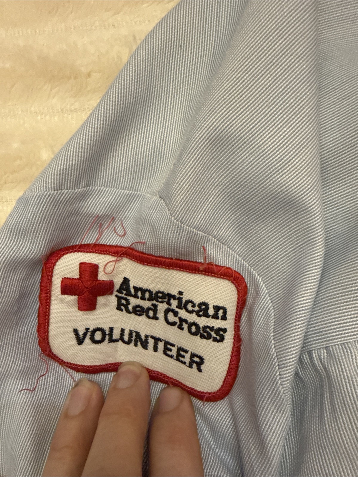 Authentic Vintage American Red Cross Volunteer Smock Coat In Light Blue & White