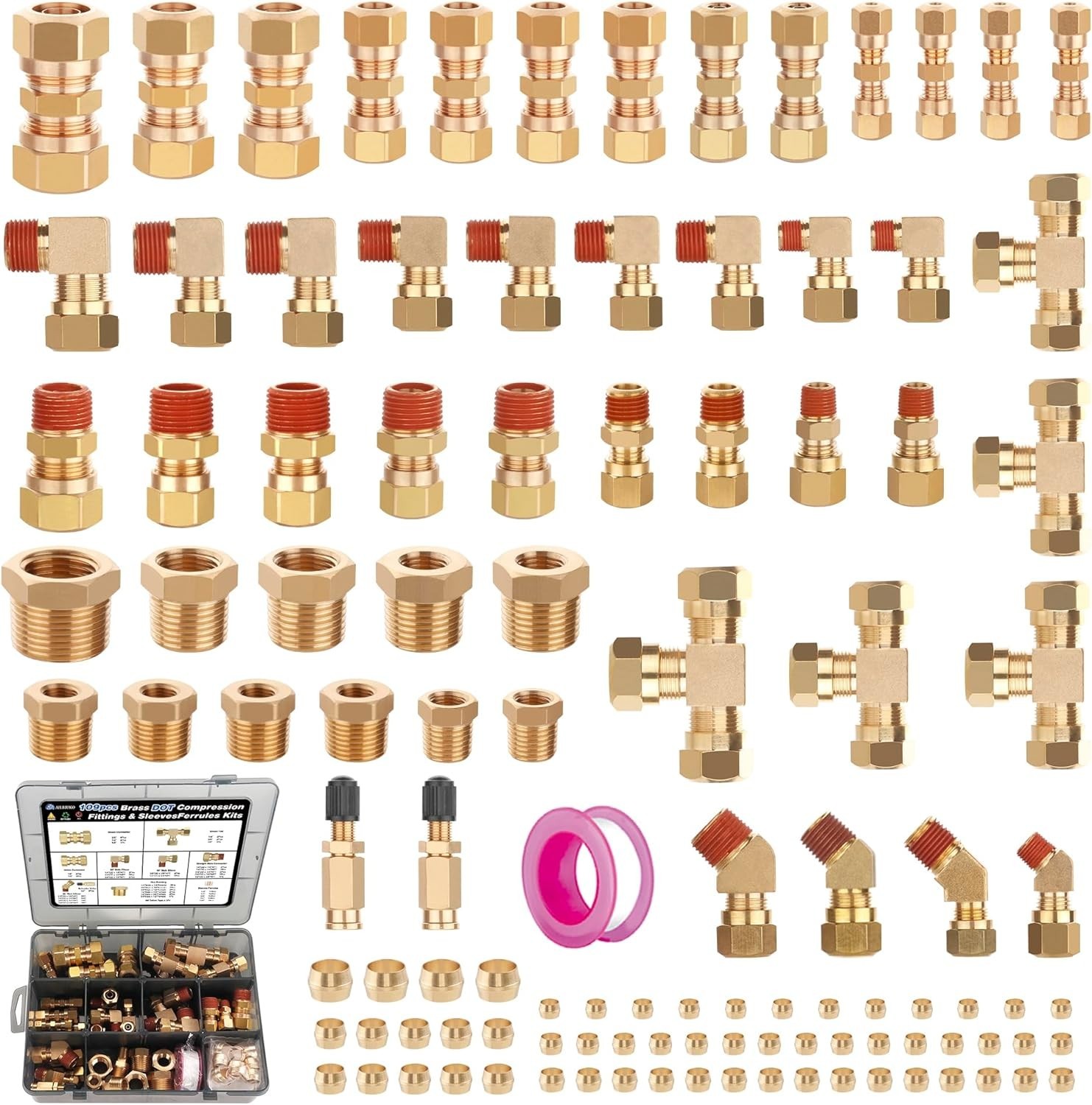109Pcs Brass DOT Air Brake Line Fittings, 1/4\