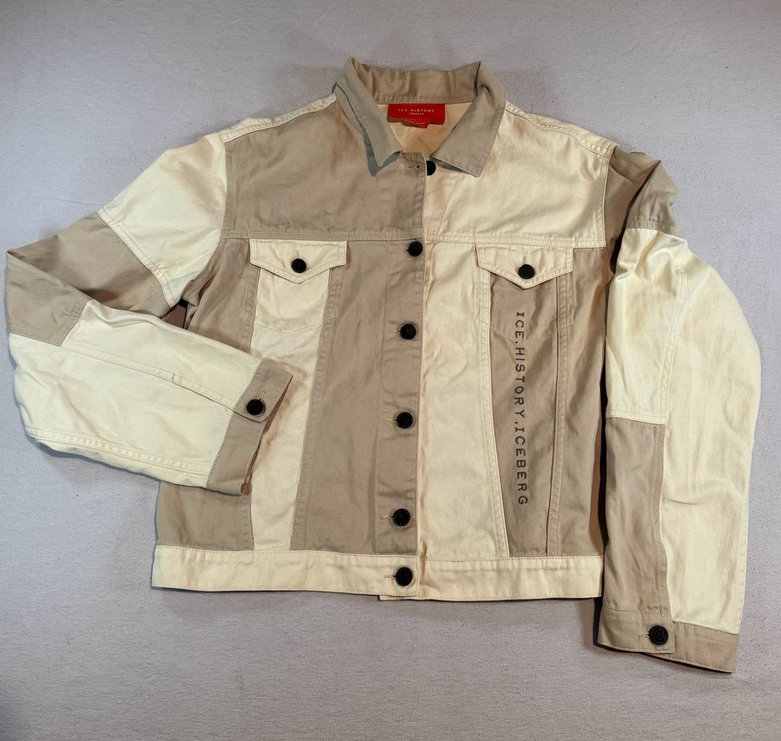 Ice History Iceberg Colorblock Denim Trucker Jacket Beige Made In Italy