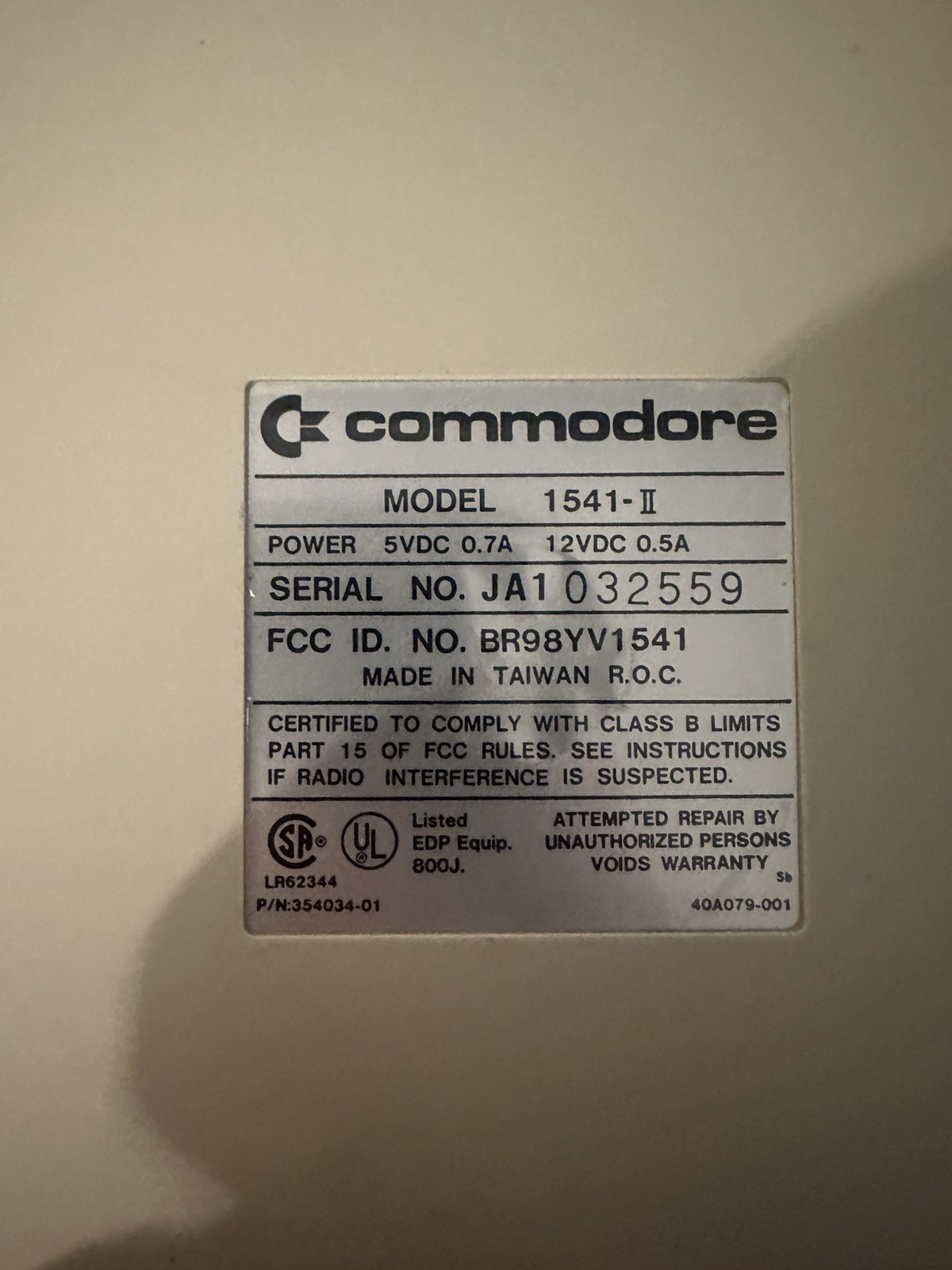 Commodore 1541-II Floppy Disk Drive No Power Supply Included 