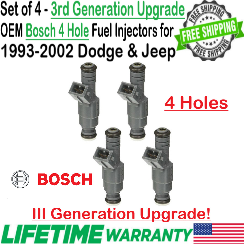 OEM Bosch III Gen 4-Hole Upgrade x4 Fuel Injectors for 1997-2002 Jeep TJ 2.5L I4